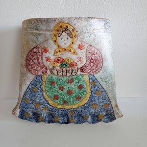 Italian wall hanging pocket planter woman with basket LAZZARO Terra cotta